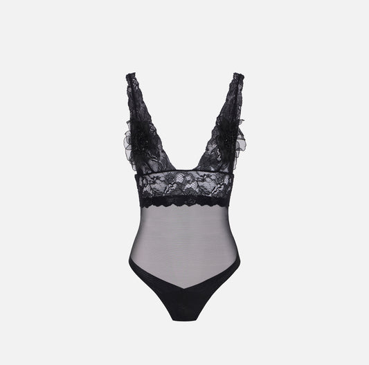 Body smanicato in tulle con busto in pizzo ELISABETTA FRANCHI BO03452E2