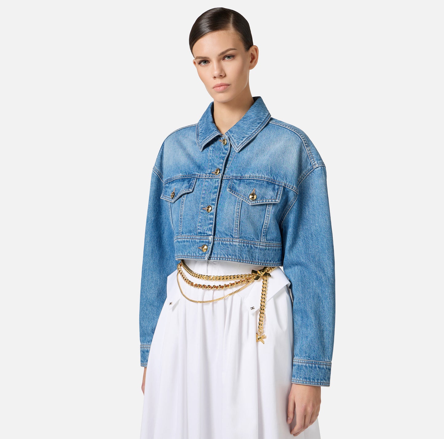 Giacca in denim con spalle scese e maniche oversize ELISABETTA FRANCHI BJ35N51E2