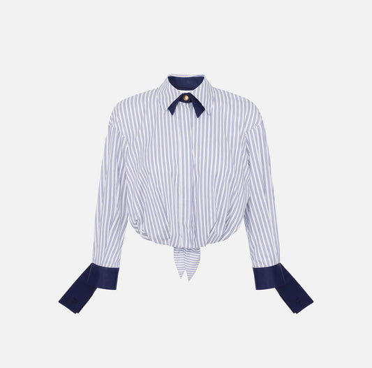 Camicia in popeline rigato con doppio colletto ELISABETTA FRANCHI CA09451E2