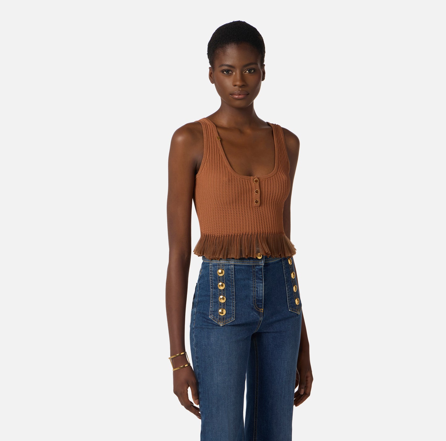 TOP IN MAGLIA SMANICATO ELISABETTA FRANCHI TK74B61E2 P/E 26