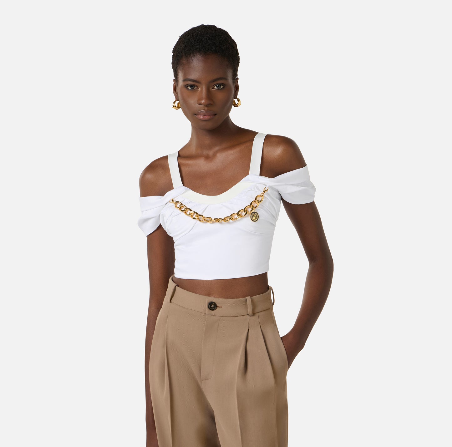 TOP IN COTONE CON MANICHE CORTE ELISABETTA FRANCHI TO04861E2 P/E 26