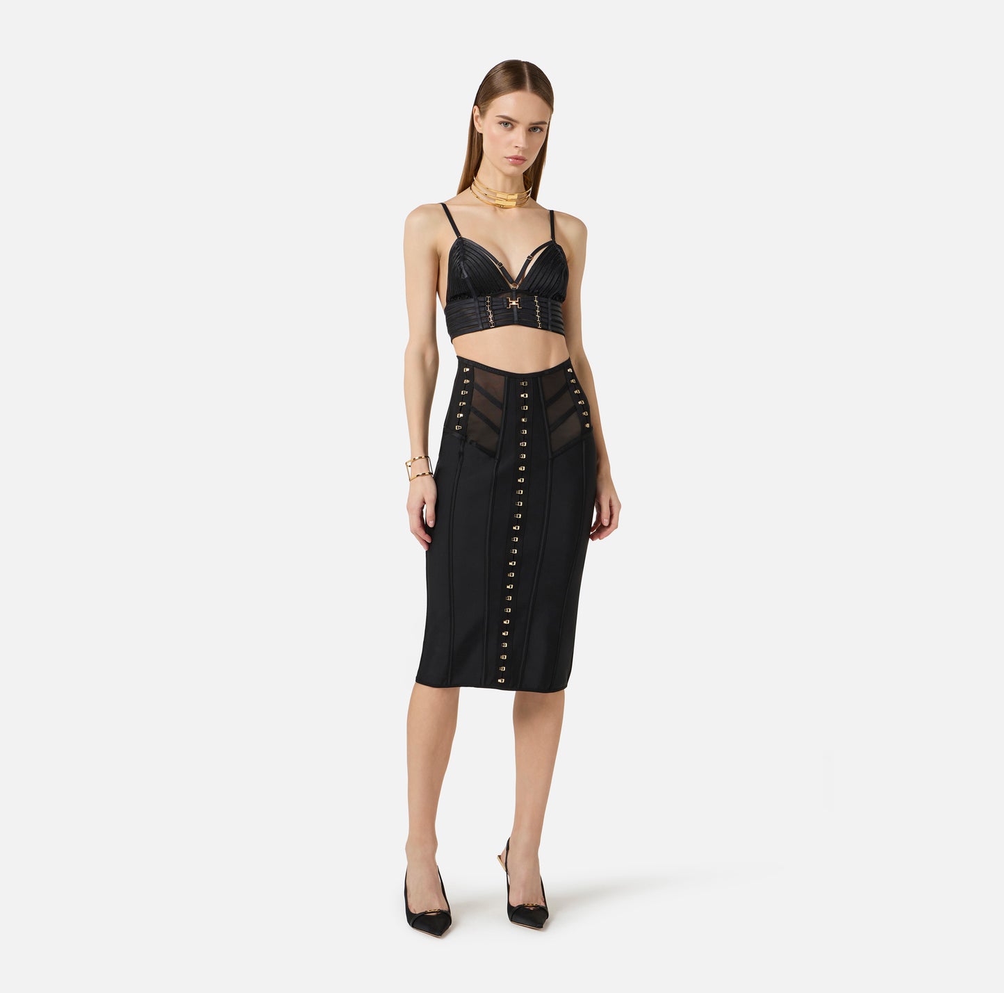 GONNA BUSTIER IN TESSUTO BIELASTICO E TULLE ELISABETTA FRANCHI GO17962E2 P/E 26