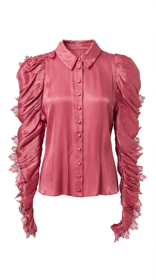 AMOSA CAMICIA ROSA SATINATA CON MANICHE ARRICCIATE E DETTAGLI IN PIZZO AW26WCA02 A/I 27