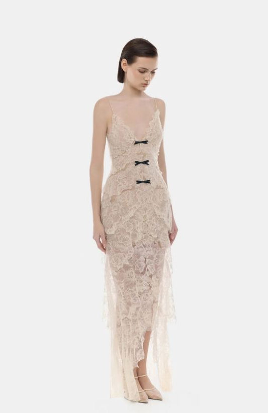 ABITO LUNGO IN PIZZO BEIGE D330 MONTSAND