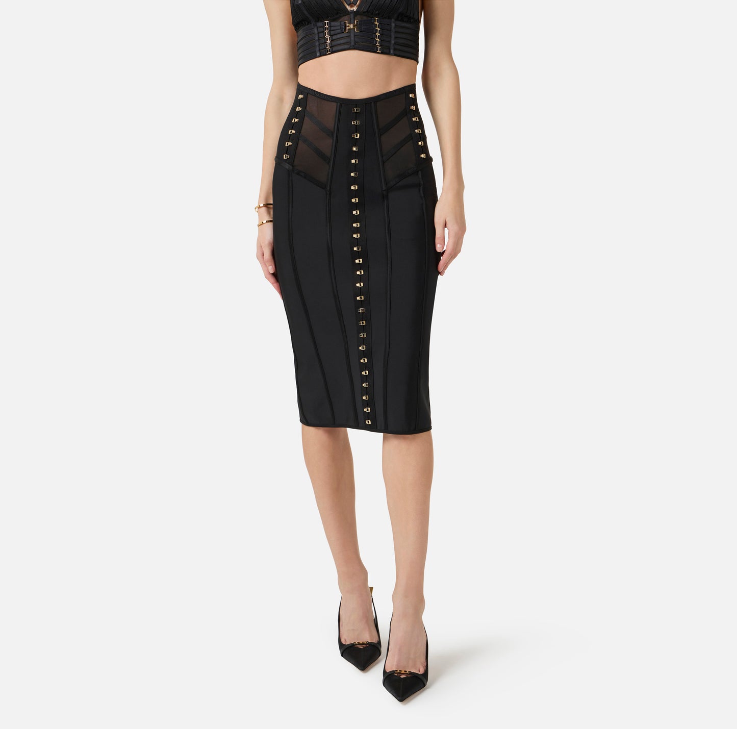 GONNA BUSTIER IN TESSUTO BIELASTICO E TULLE ELISABETTA FRANCHI GO17962E2 P/E 26